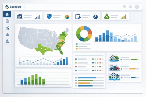 Clean dashboard interface showing SageSure policy analysis and claims management system Clean dashboard interface showing SageSure policy analysis and claims management system