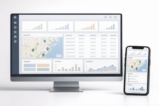 Clean interface of SageSure platform dashboard on desktop and mobile Clean interface of SageSure platform dashboard on desktop and mobile